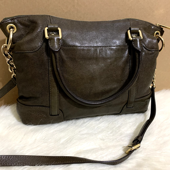 MICHAEL KORS Dark Olive Green Leather Belted Trim MCGRAW Slim Satchel w/Strap - Picture 5 of 16